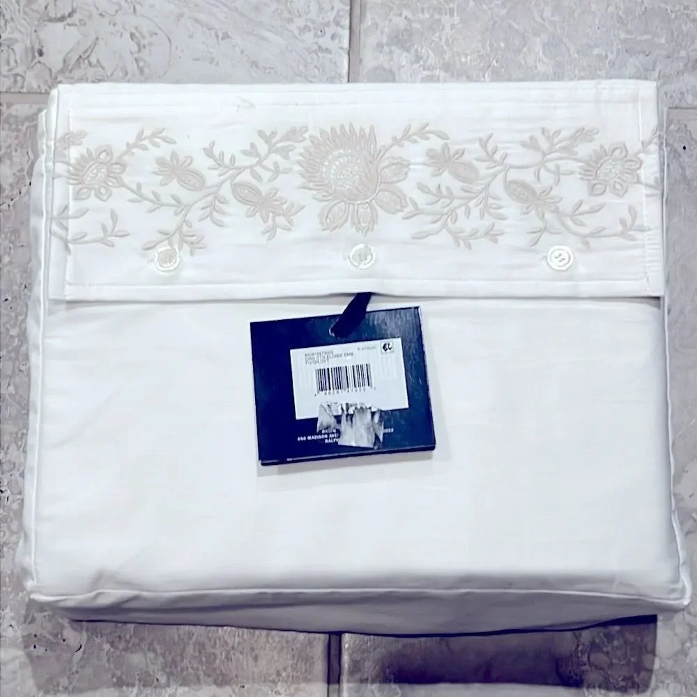 Ralph Lauren Eloise Embroidery Organic Cotton Duvet, Platinum Full-Queen